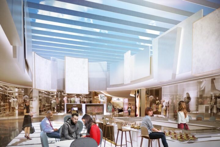Aménagement intérieur et décoration des galeries marchandes par BERGO et R. Parente.