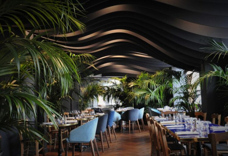 Vue de l'extension lumineuse du restaurant La Compagnie Française à Toulouse.