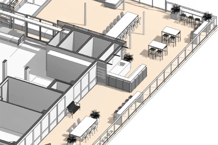 Aménagement bureaux professionnels et terrasses d'entreprise - relevé 3D